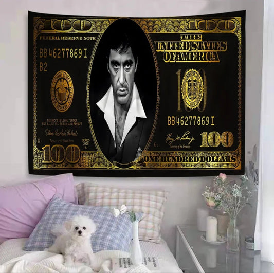 SCARFACE LIENZO DE PARED DÓLAR DORADO Y NEGRO 100x150 CM