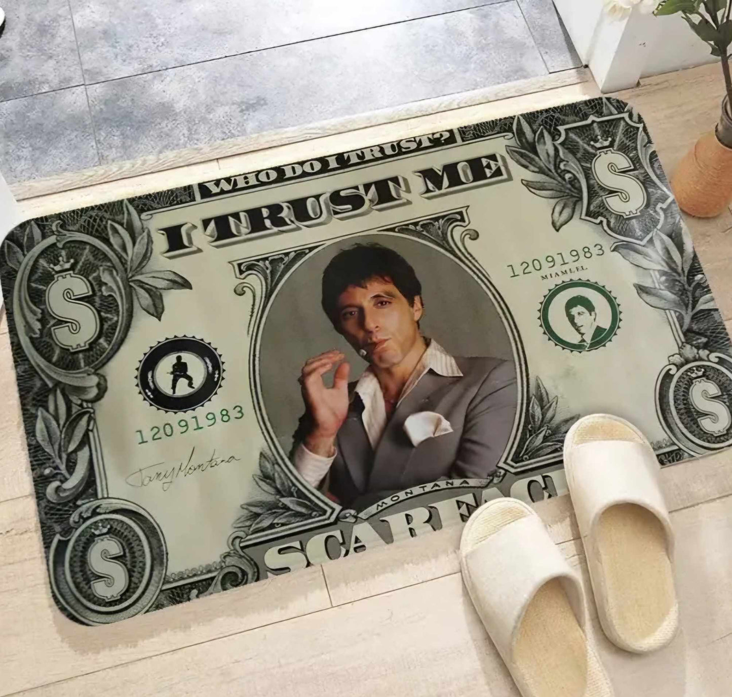 ALFOMBRA AFELPADA SCARFACE DÓLAR VERDE 60X90 CM