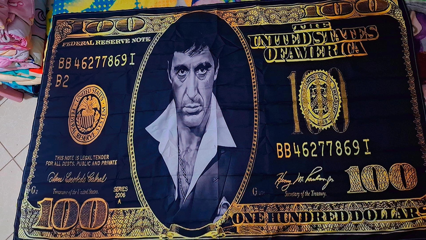 SCARFACE LIENZO DE PARED DÓLAR DORADO Y NEGRO 100x150 CM